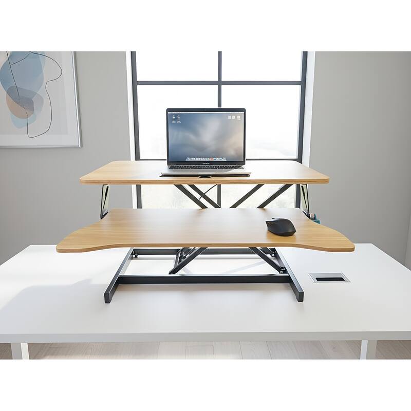 32 Inch Desk Converter, Height Adjustable Sit to Stand Riser, Dual Monitor and Laptop Workstation with Wide Keyboard Tray