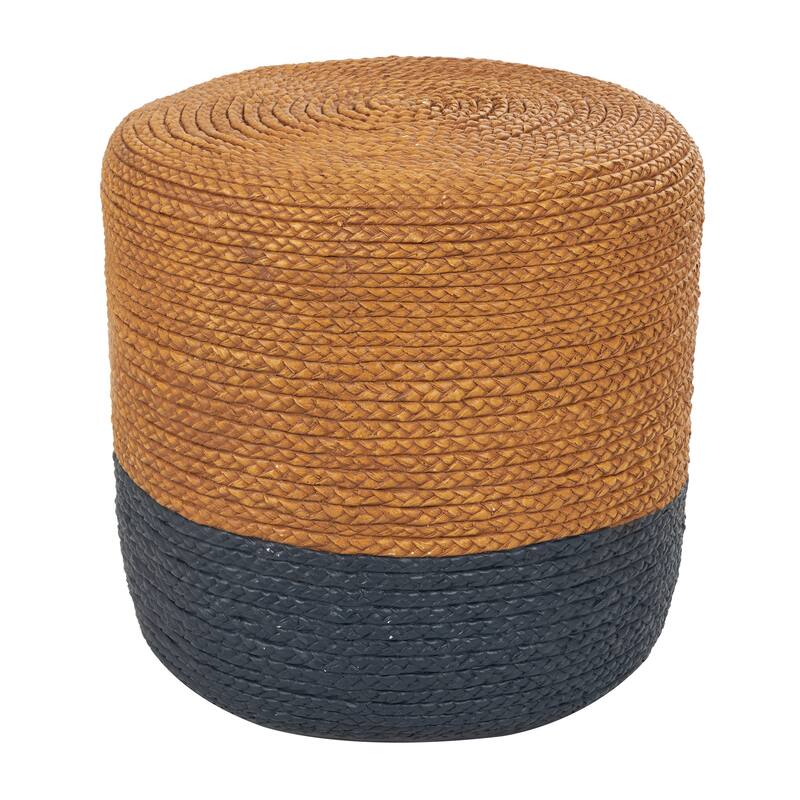 Brown Magnesium Oxide Two-Toned Garden Stool with Black Base and Woven Inspired Design