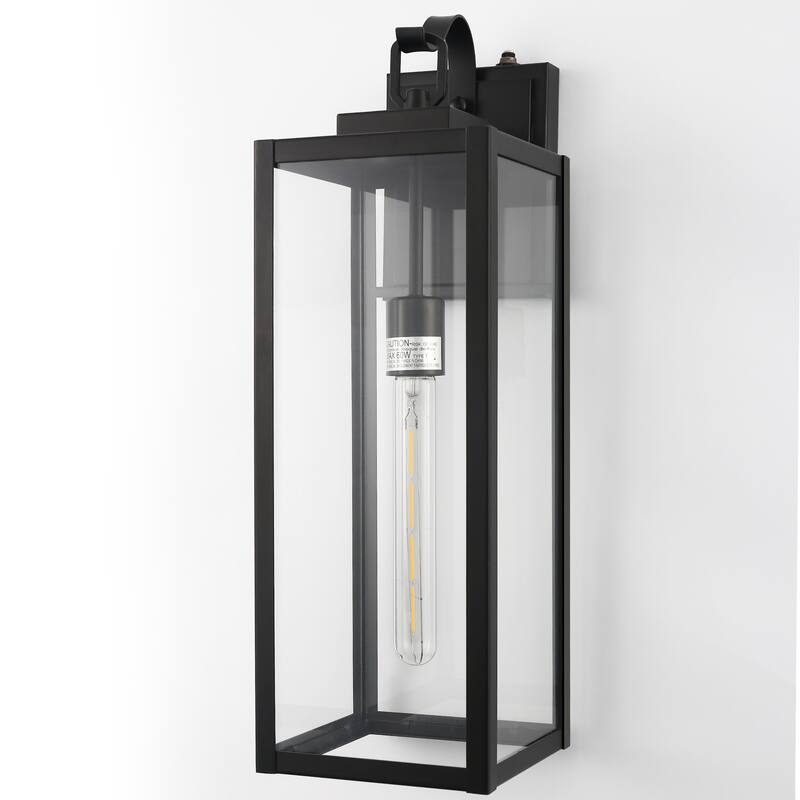 Contemporary Black Wall Lamp with Clear Glass Shade, E26 One-Bulb Design featuring Built-in Light Sensor Technology - 3.6*6.3*20