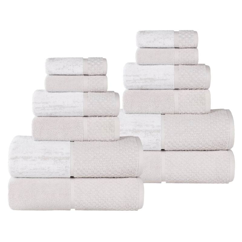 Superior Lodie Cotton Jacquard Solid and Two-Toned 12 Piece Towel Set