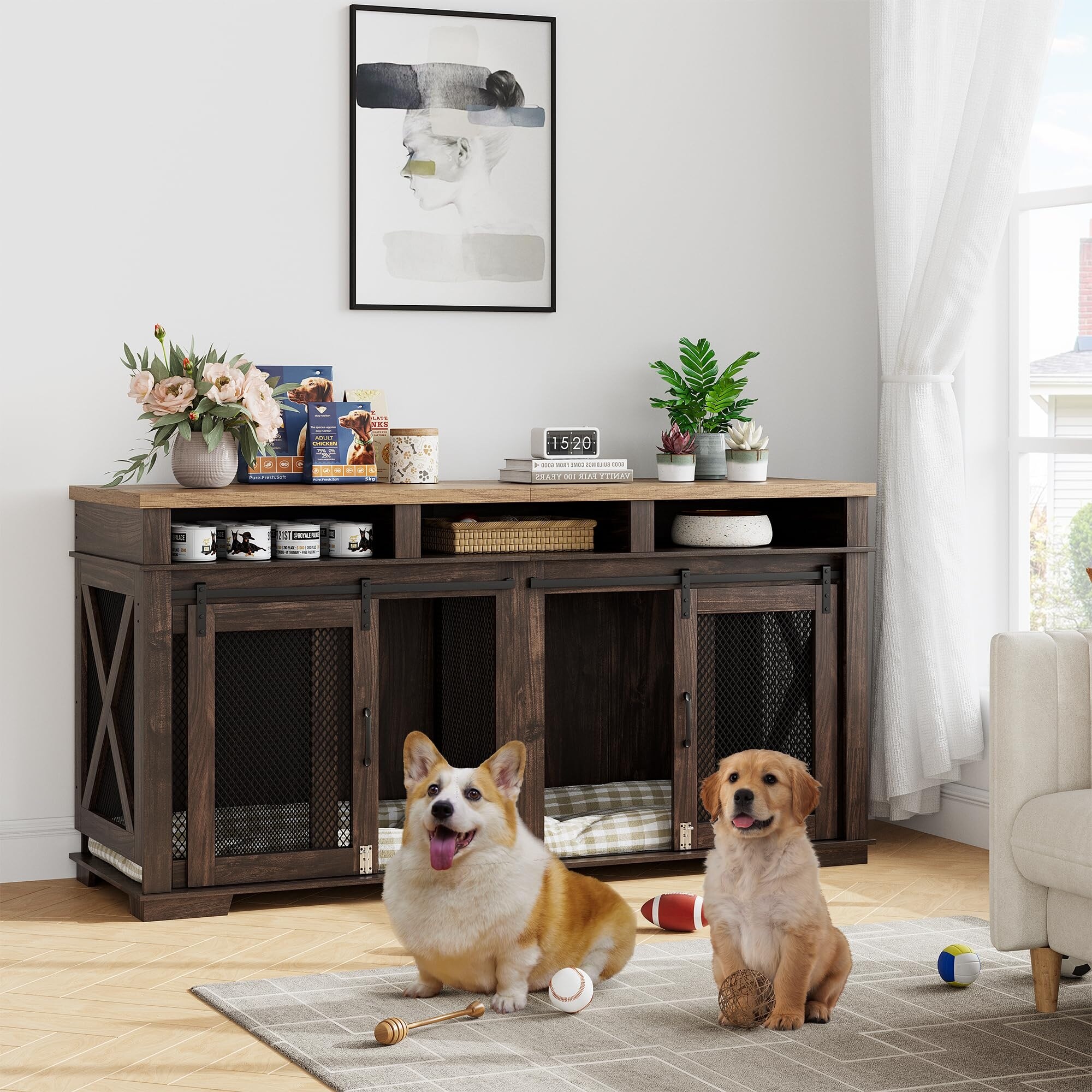 Wood Large Dog Crate for 2 Dogs End Table with Double Doors 71 L x 23.6 W x 36 Bed Bath Beyond 39845742
