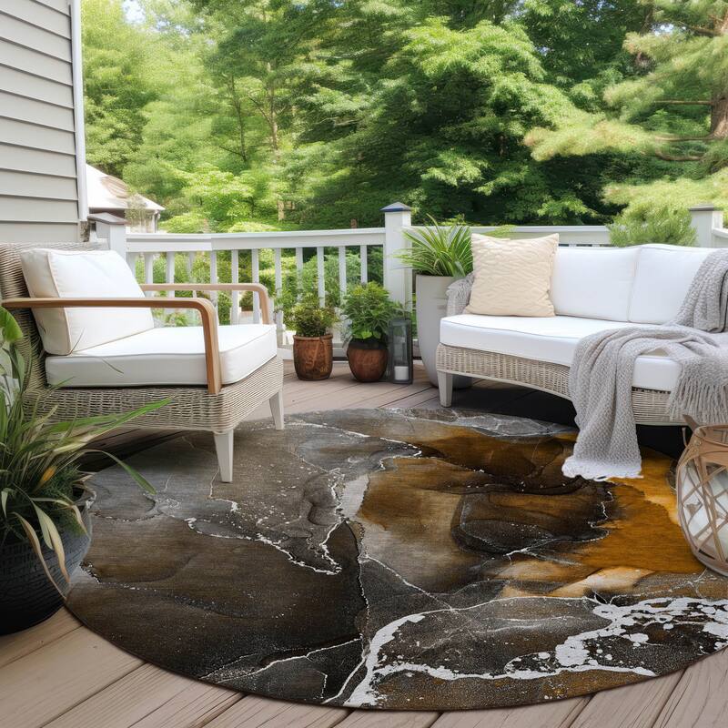 Almona Artistic Abstract Weather Resistant Sleek Contemporary Outdoor Rug