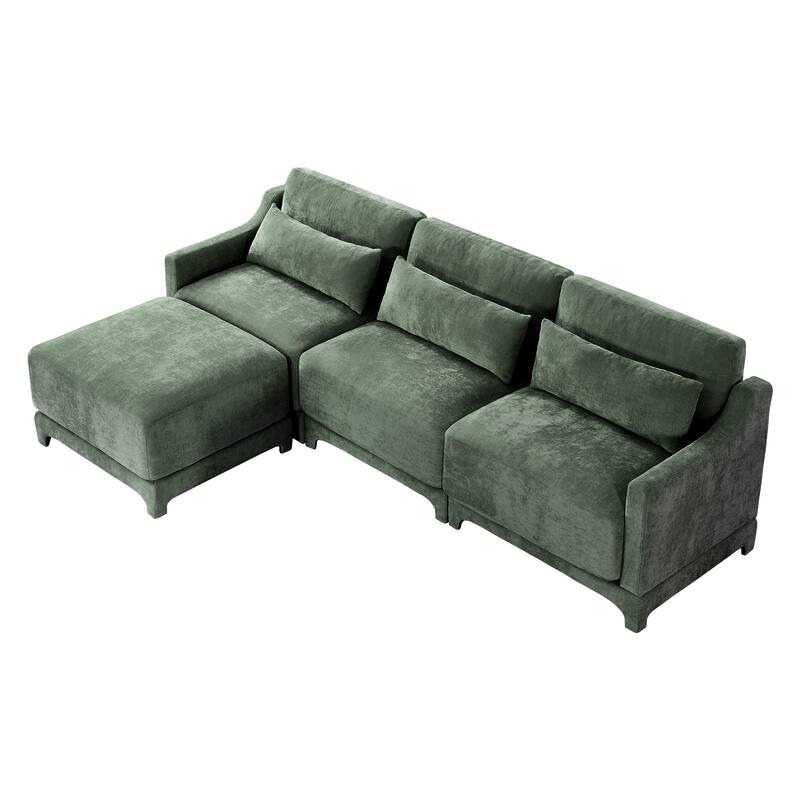 105.9" Chenille 3-Seater Sofa with 2 Ottomans & High-Resilience Sponge Base