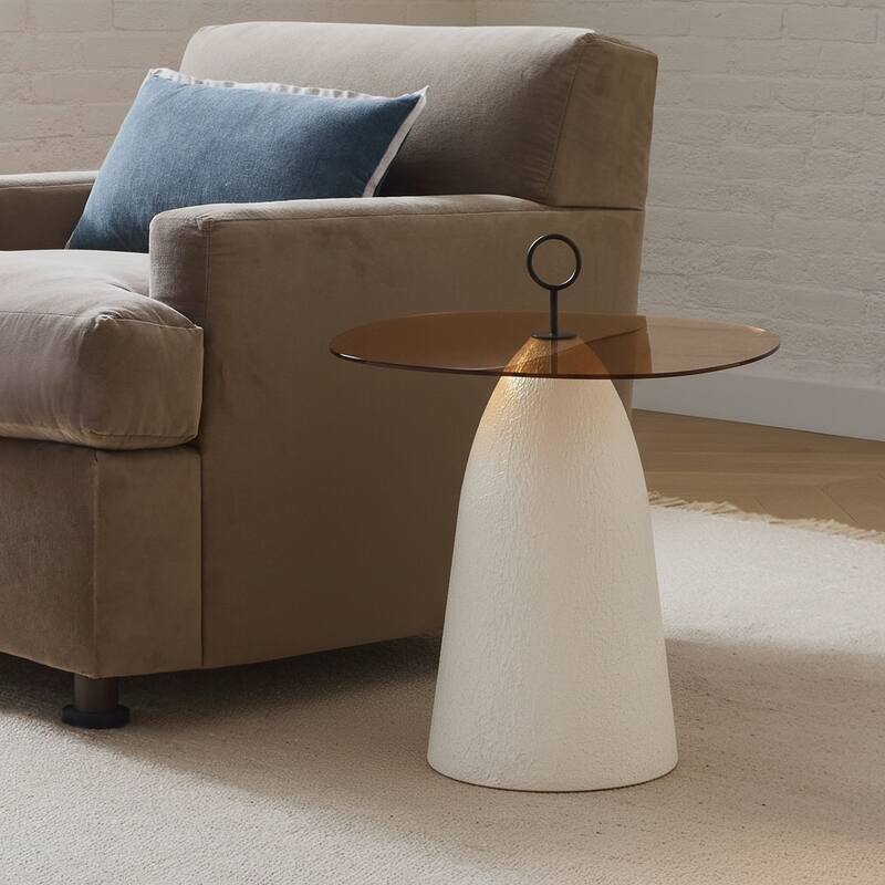 Christopher Knight Home - Lunaro Modern Glass Top Metal Base Accent Side Table with Sculptural Conical Design