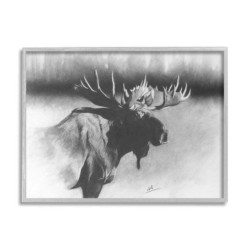 Stupell Moose in Rustic Forest Realistic Pencil Drawing Framed Wall Art - Grey - 24 x 30 - Grey