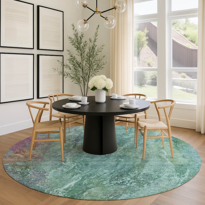 Machine Washable Indoor/ Outdoor Abstract Watercolor Chantille Rug