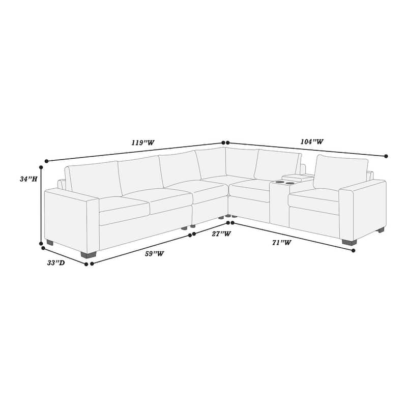 119" Modern L-Shaped Corduroy Sectional Sofa with USB Ports and Cup Holder