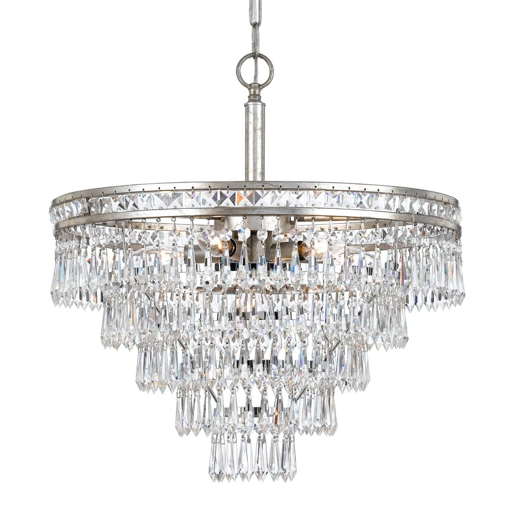 Mercer 7 Light Hand Cut Crystal Silver Convertible Chandelier - 20'' W x 23.25'' H