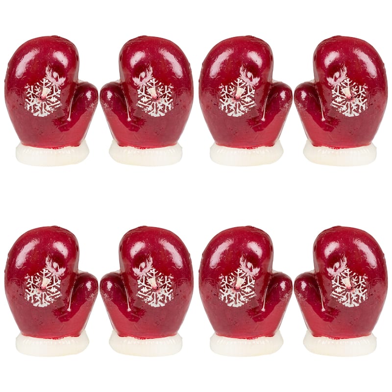 Christmas Mittens with Snowflakes Floating Candles - 3.25" - Red and White - Set of 8