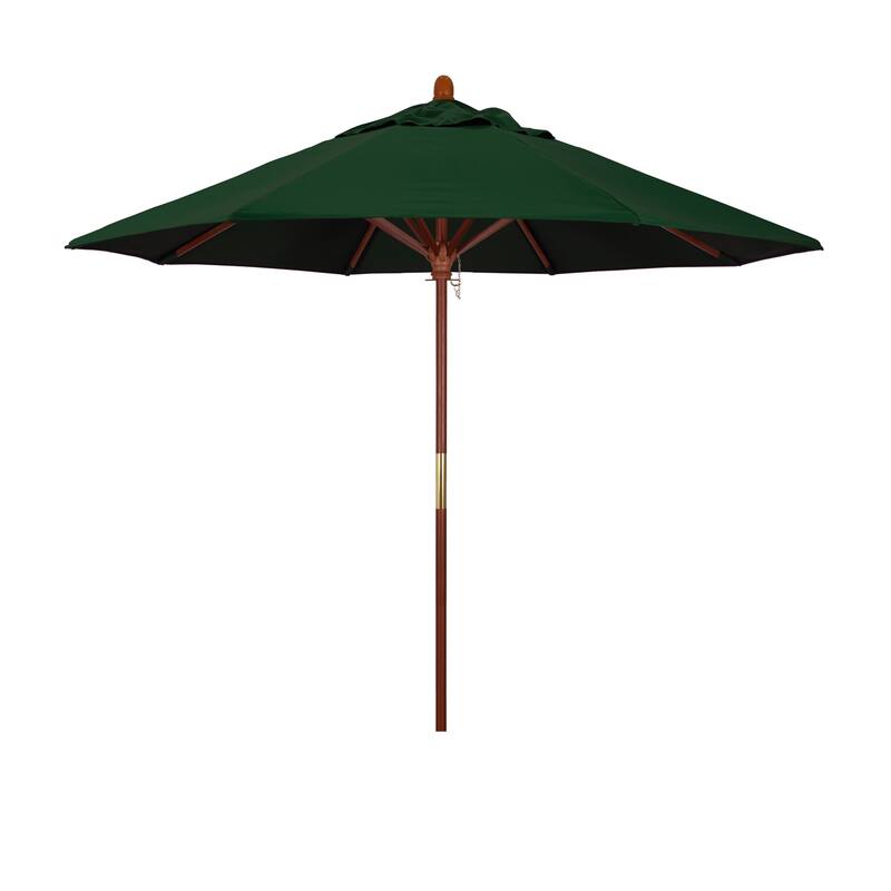 California Umbrella 9' Round Marenti Wood Frame Patio Umbrella with Pacifica Fabric, Base Not Included - Hunter Green