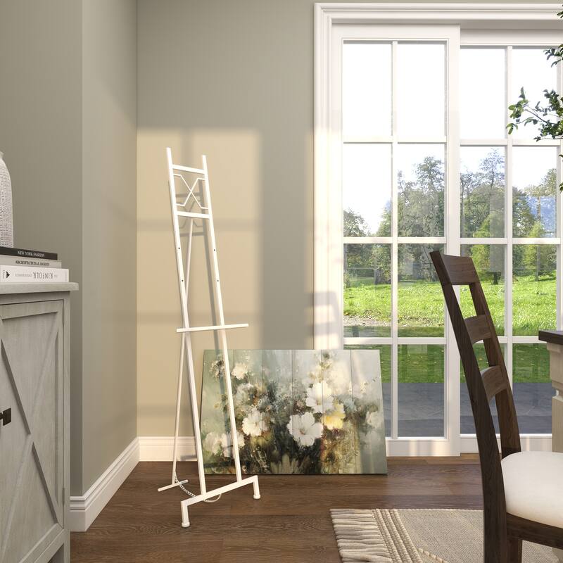 White Metal Tall Adjustable 3 Tier Display Easel with Chain Support