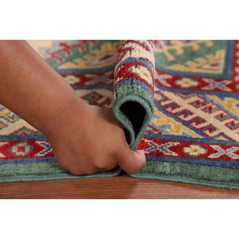 Green Kazak Accent Rug Handmade Wool Carpet - 3'3" x 4'11"