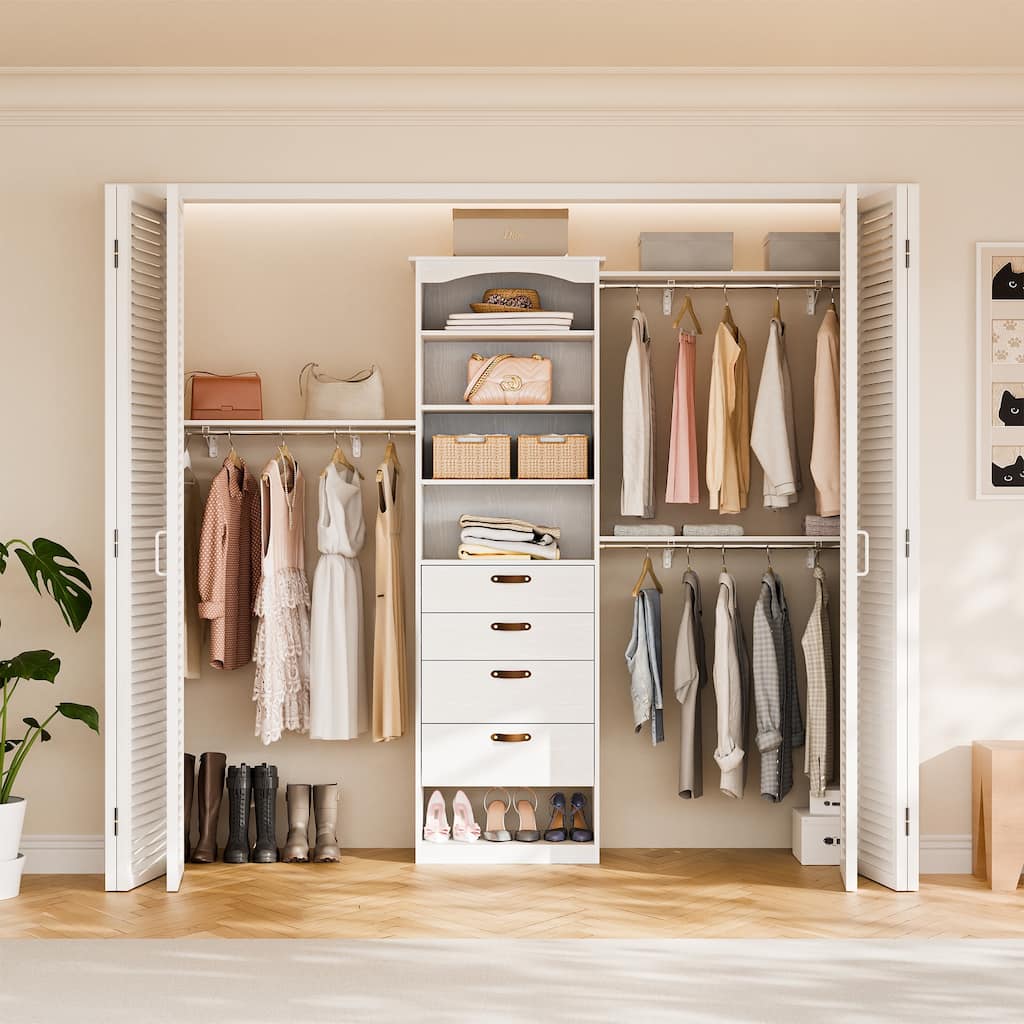 23.6"-118" W Modular Closet System, 2-9.8FT Walk-In Closet Organizer with 3 Expandable Rods and Shelves - 76.6'' H X 15.7'' D