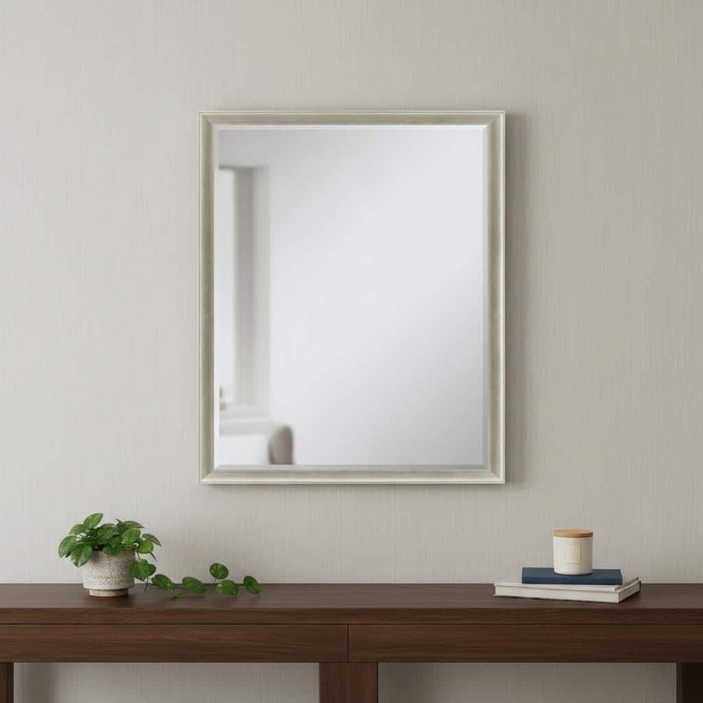 HomeRoots 32" Silver Wood Accent Mirror - 26.00 in. x 32.00 in. x 3.00 in.