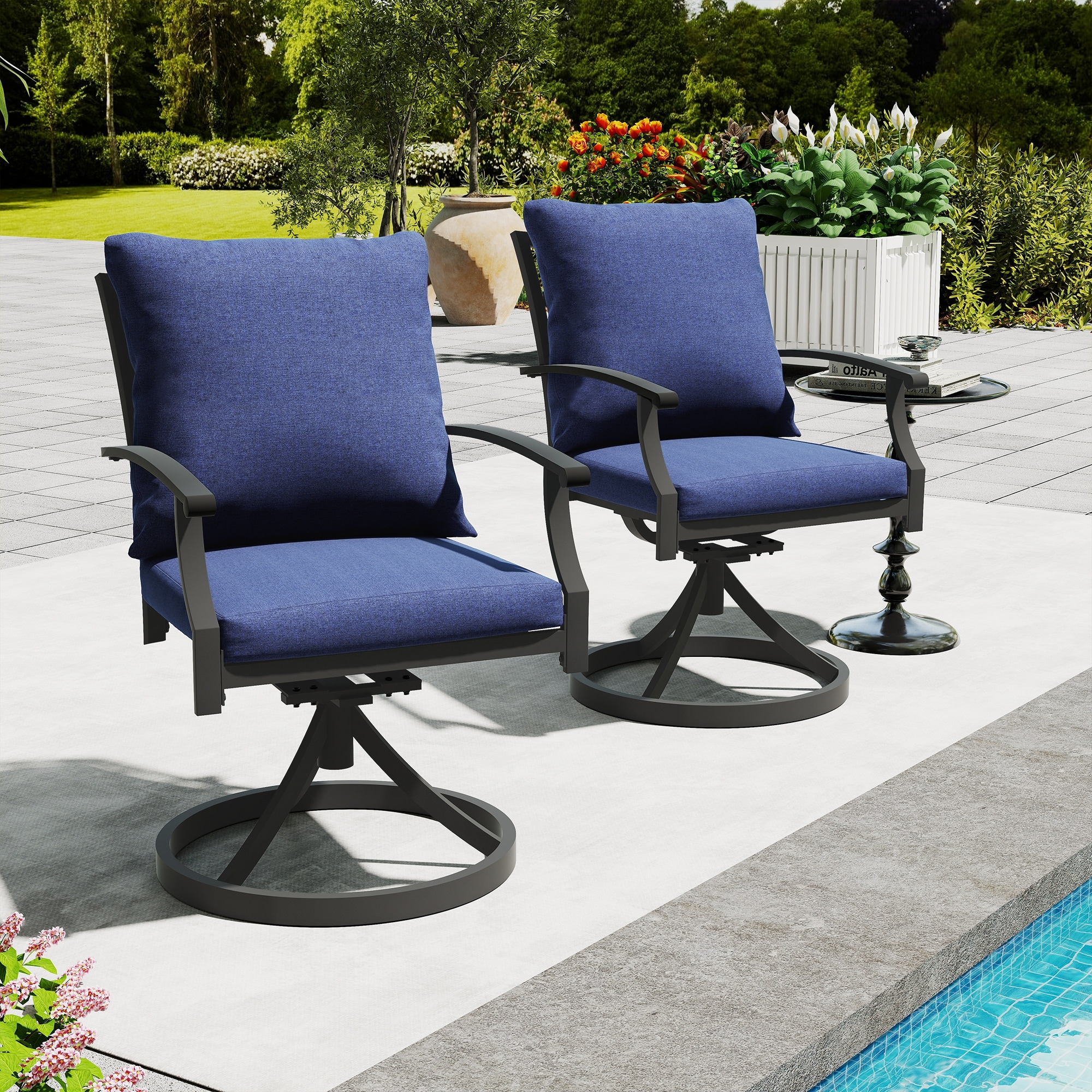 IvyGlow 2-Piece Metal Patio Swivel Chairs with Gray Cushions