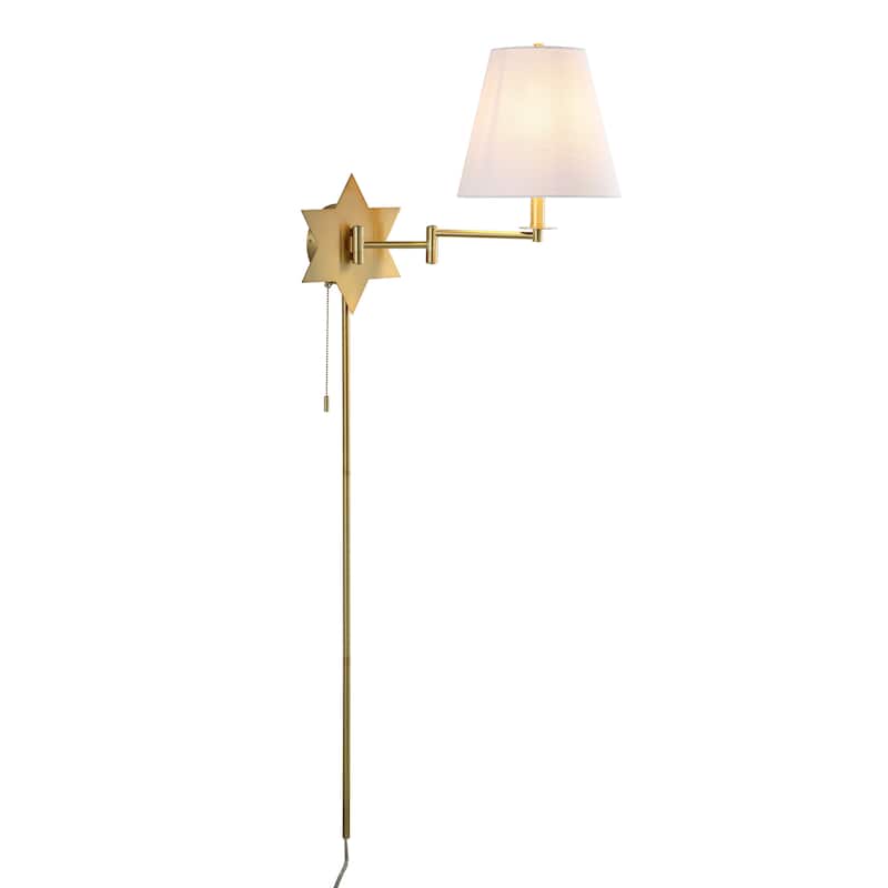 Antler 18.5" 1-Light Modern Swing Arm Plug-In or Hardwired LED Star Sconce with Pull-Chain and USB Charging Port by JONATHAN Y - Brass Gold