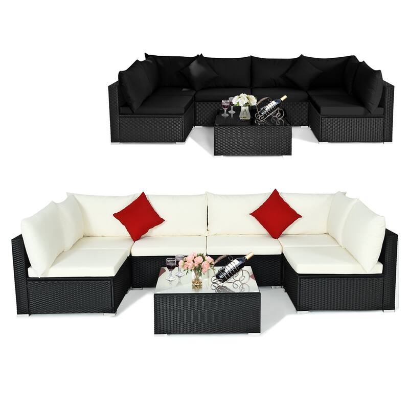 7 PCS Patio Furniture Set Outdoor Rattan Conversation Set w/ Table