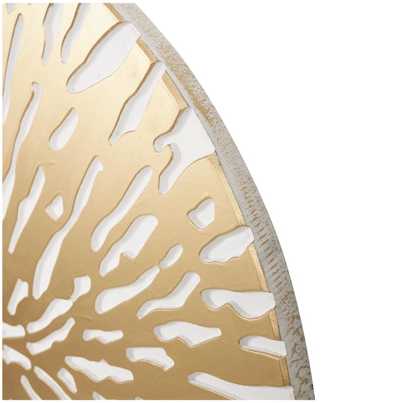 Wooden Starburst Abstract Carved Circle Home Wall Decor with White Backing - Gold - Roche River Decor