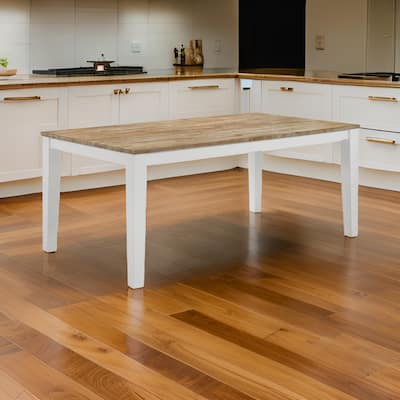 Hoa 72 Inch Dining Table, Rectangular Farmhouse Brown and White Solid Wood