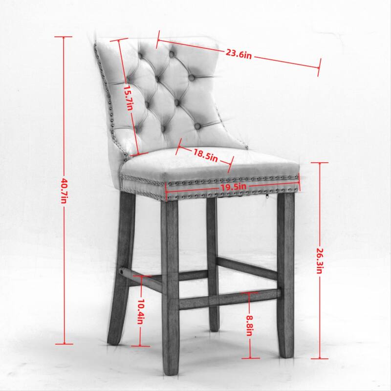 Contemporary Velvet Upholstered Barstools with Button Tufted Decoration and Wooden Legs