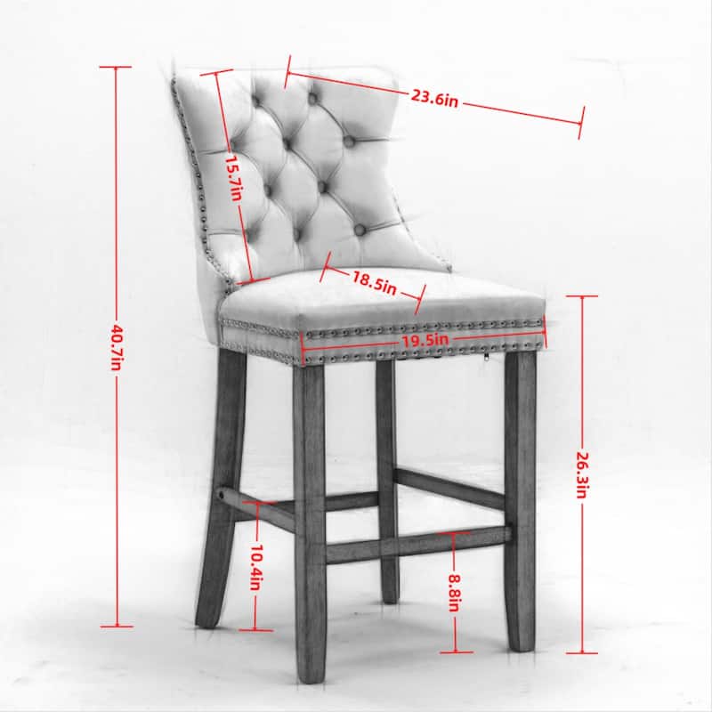 Velvet Bar Chairs Set of 2, Counter Height Bar Stools with Button Decor and Nailhead Trim, Dining Room Chairs with Back