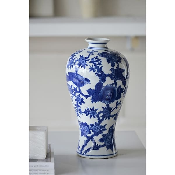 A&B Home Blue and White Porcelain Vase 8.5 x 8.5 x 9 