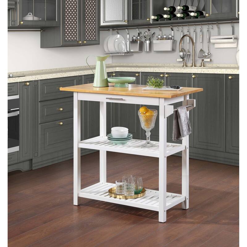 Designs2Go 3 Tier Butcher Block Kitchen Prep Island with Drawer - Butcher Block/White