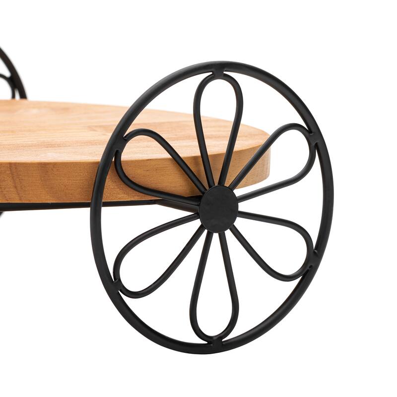 Glitzhome 24"L Spring Metal Tricycle Planter Stands Flower Pot Cart with Wood Trays