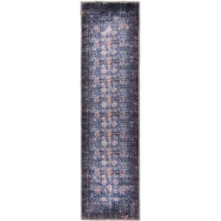 L'Baiet Amelie Blue Distressed Machine Washable Rug - 2' x 6' Runner