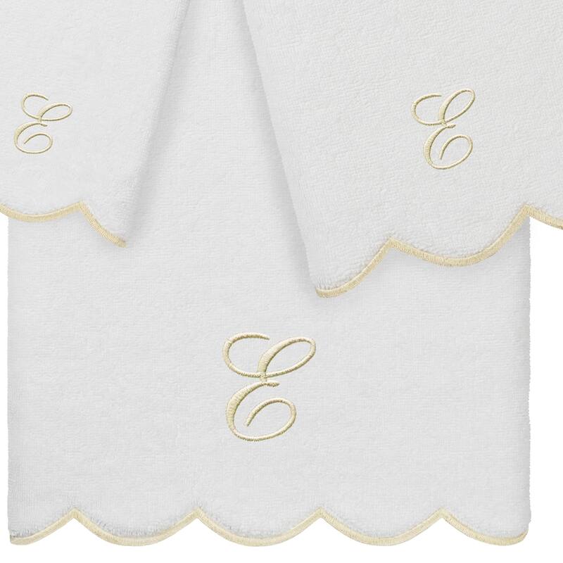 Authentic Hotel and Spa 100% Turkish Cotton Beige ADORNIA Scallop Personalized 3 Piece Towel Set - 3 Piece Set
