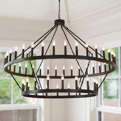 2 Tier Wagon Wheel Chandelier Large Farmhouse Rustic Round Chandeliers