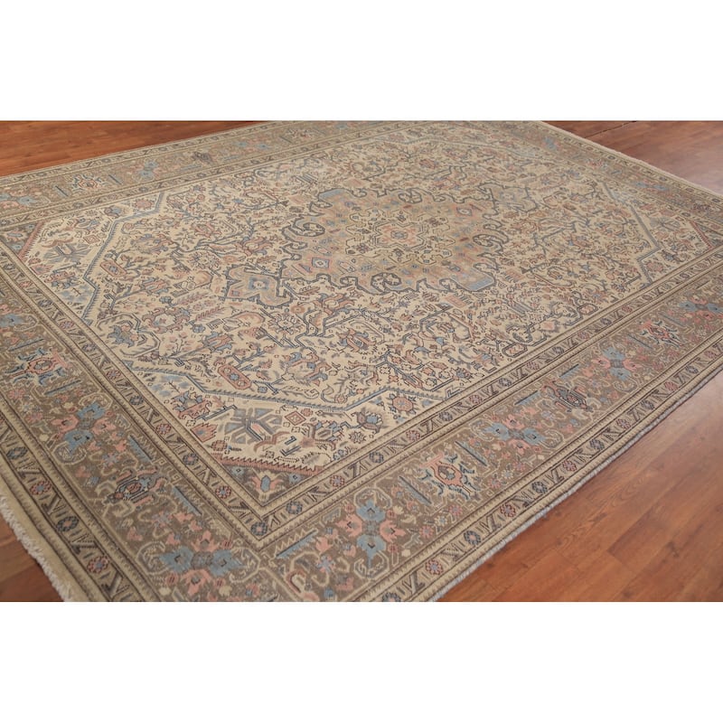 Floral Pink Tabriz Persian Area Rug Hand-Knotted Wool Carpet - 7'11"x 11'0"