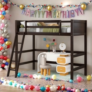 Solid Wood Twin Size Loft Bed with Ladder & Safety Guaranteed, Espresso