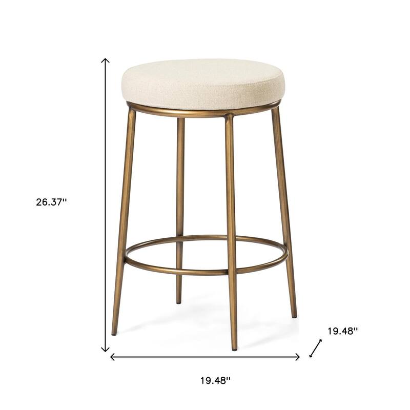 HomeRoots 26" Ivory and Antiqued Brass Fabric and Metal Backless Counter Height Bar Chair