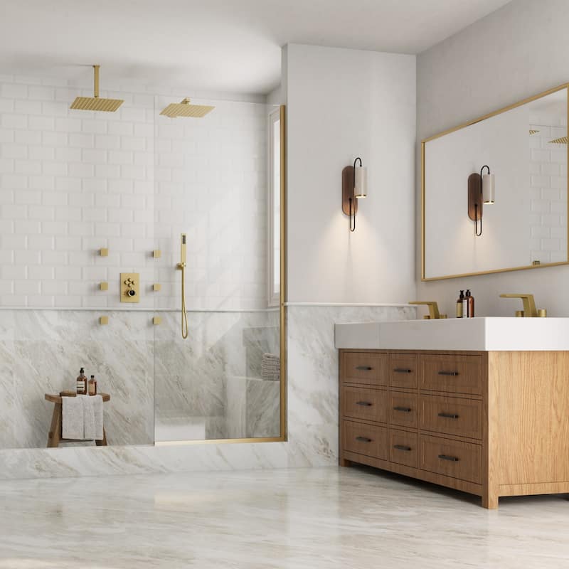 GRANDJOY Thermostatic Shower System Rainfall Dual Shower Heads 12 inch Ceiling and Wall Mount Body Jets Handheld Spray Combo