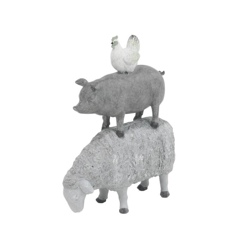 Gray Polystone Stacked Farm Animals Decorative Sculpture