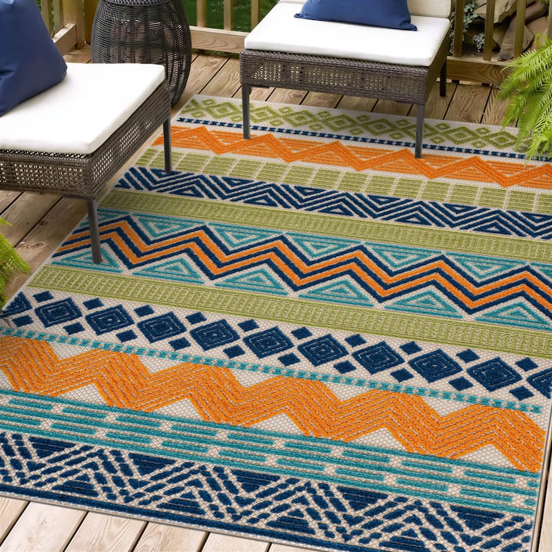 Marbella Contemporary Boho Indoor/Outdoor Area Rug - 4' X 6' - Multi