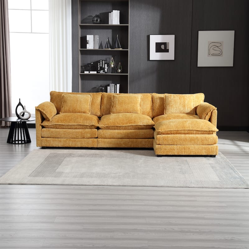 Cloud Chaise Lounge Couch L-shaped Sectional Sofa with Ottoman and Double Layered Seat Cushions for Living Room - Yellow