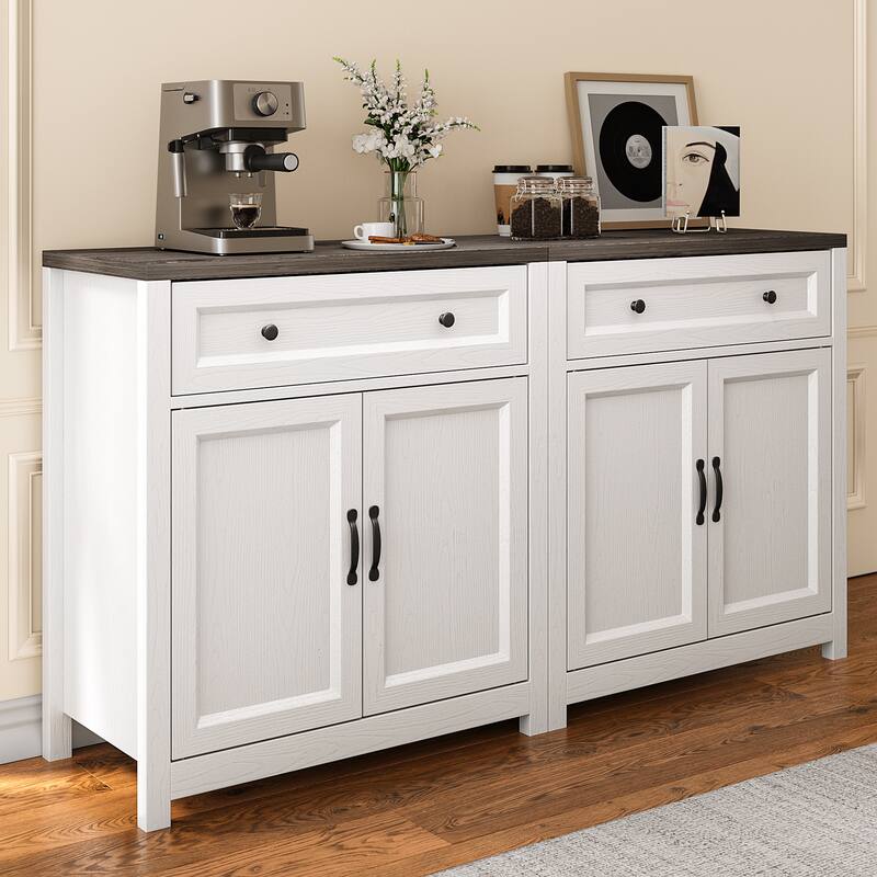 Kitchen Storage Cabinet with Adjustable Shelf, Farmhouse Coffee Bar Sideboard Buffet with Large Drawer