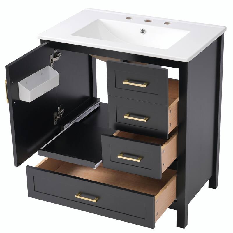 30" Bathroom Vanity with Sink Combo, Storage Cabinet with 3 Soft-Close Drawers and Removable Tray