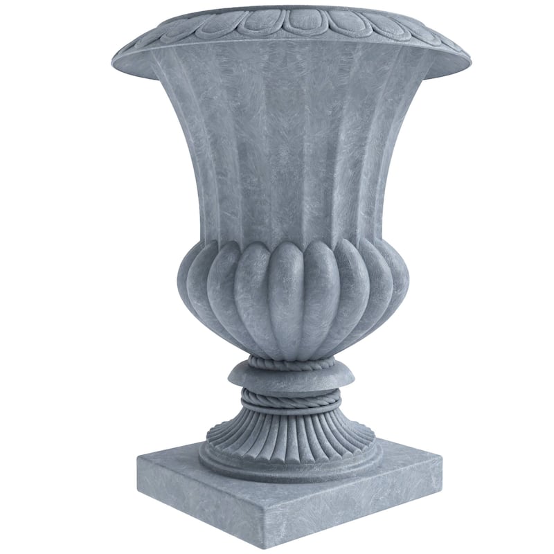 Lotus Elegant Urn Planter Pot in Fiberstone and MgO Clay with Drainage Holes for Indoor Outdoor Home Office Yard Patio Decor - Aged Concrete