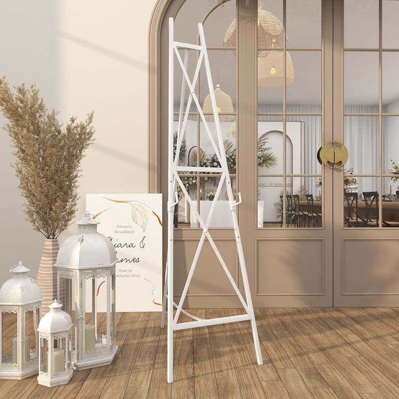 Metal Tall Adjustable 3 or 2 Tier Display Easel with Chain Support - White - Roche River Decor
