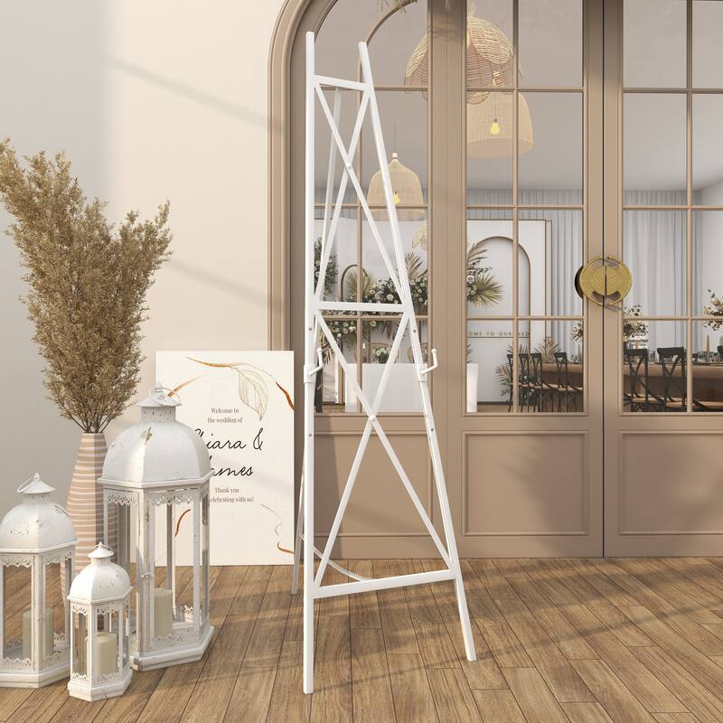 White Metal Tall Adjustable 3 Tier Display Easel with Chain Support