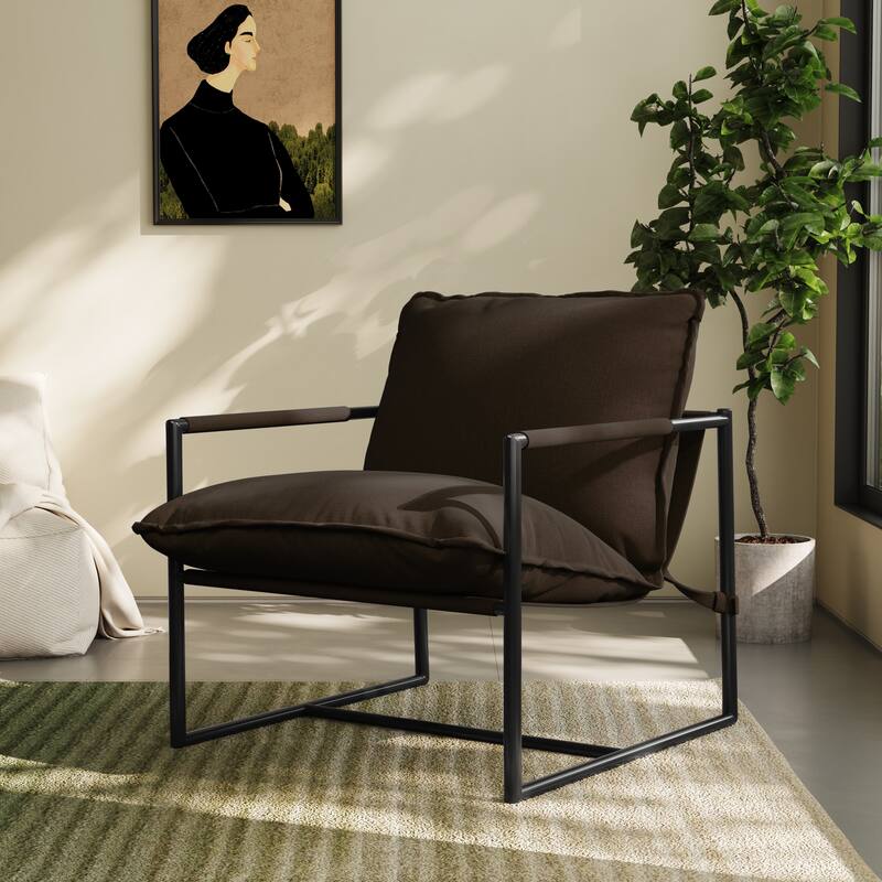 Modern Metal Frame Upholstered Sling Accent Armchair