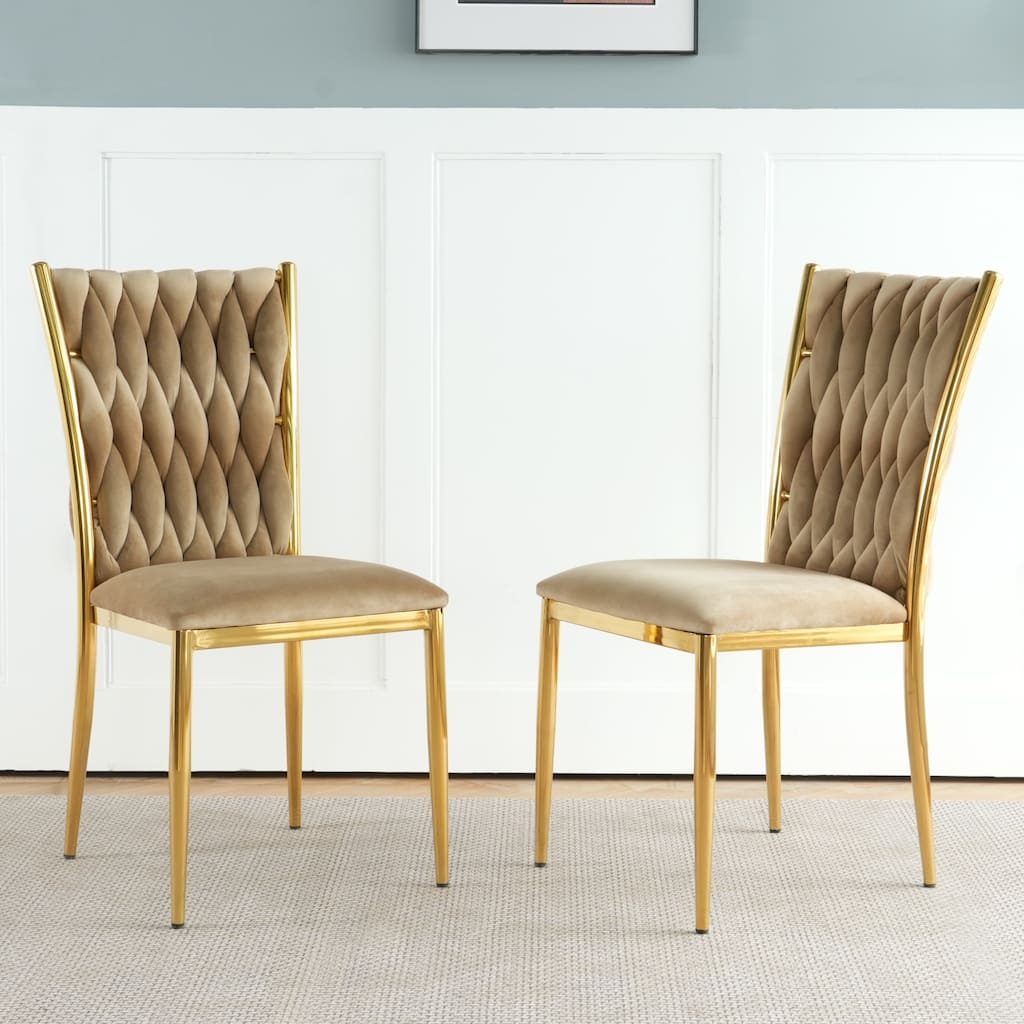 Modern Simple Velvet Dining Chair, Family Bedroom Stool Back Student Table Chair, Gold-Plated Metal Chair Legs (Set of 2)