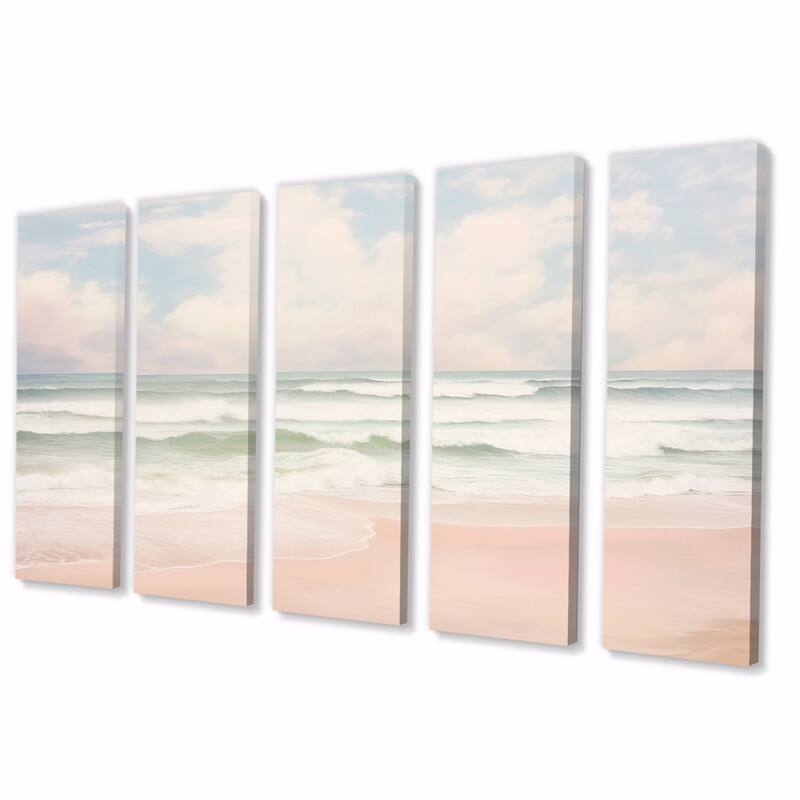 Designart "Ocean Tranquility Tender Pink Pastel Sunrise II" Beach Multipanel Canvas Print set