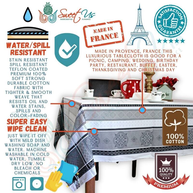 Wipeable Spill Resistant French Floral Cotton Sens Jacquard Tablecloth