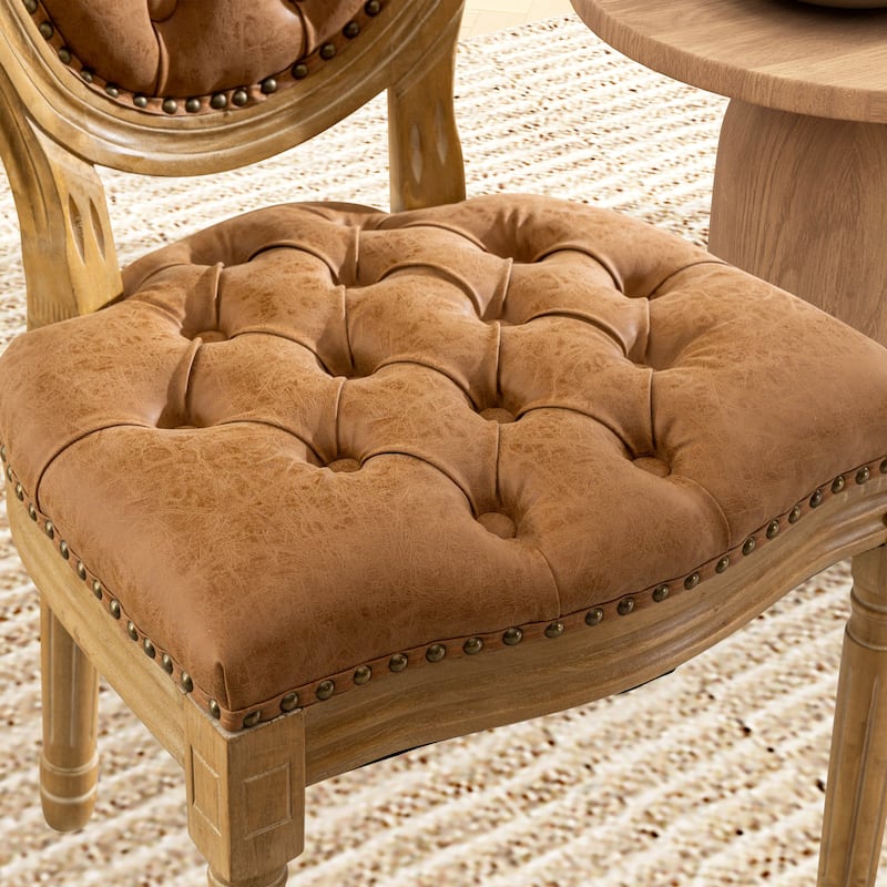 French Country Solid Wood Fabric Dining Chair Set of 2
