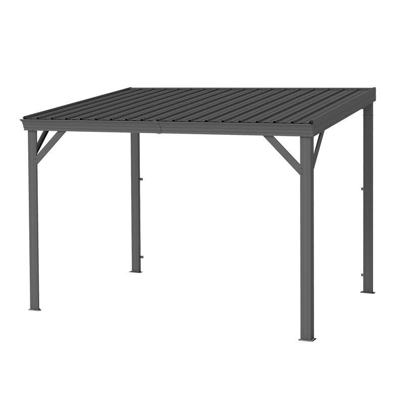 Domi Lean to Gazebo, Outdoor Hardtop Wall Mounted Gazebo with Sloping Galvanized Steel Roof