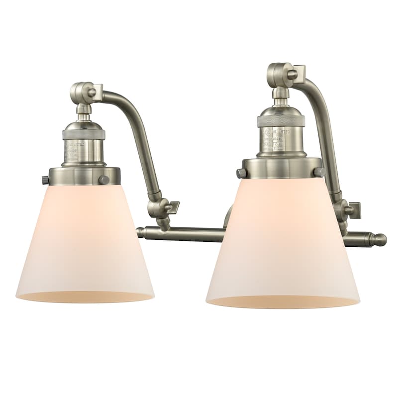 Innovations Lighting Small Cone 2 Light 18" Wide Bathroom Vanity Light - Satin Brushed Nickel / Matte White Cased